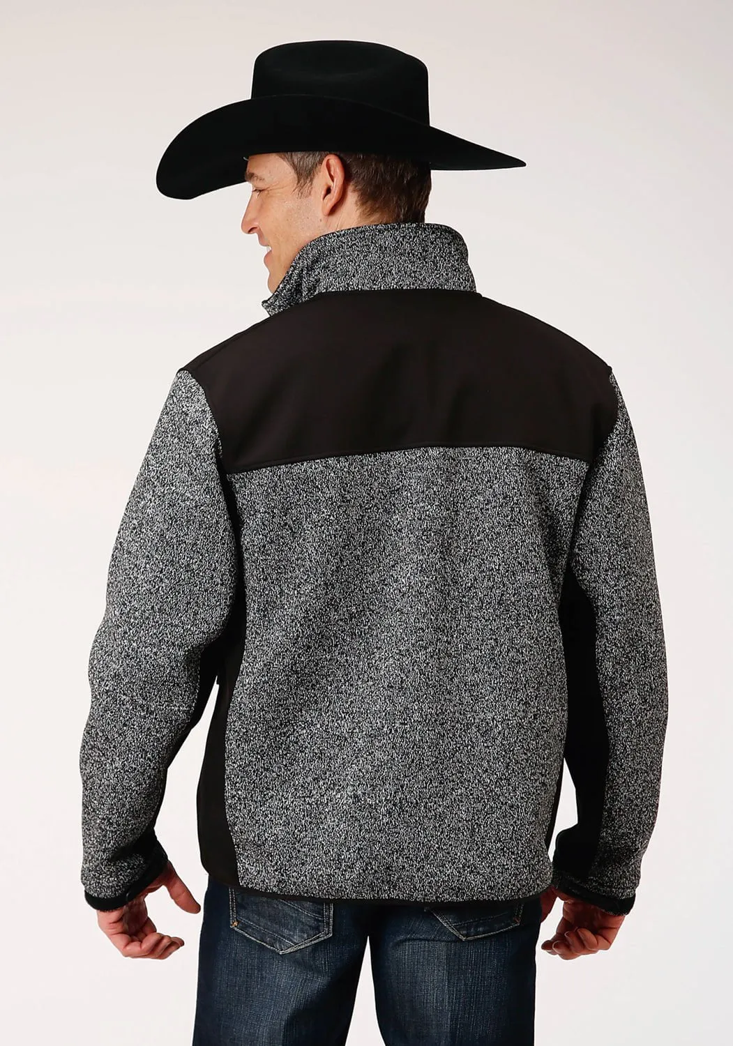 Roper Mens Charcoal/Black Polyester Sweater Softshell Jacket Soft Stretch Collar