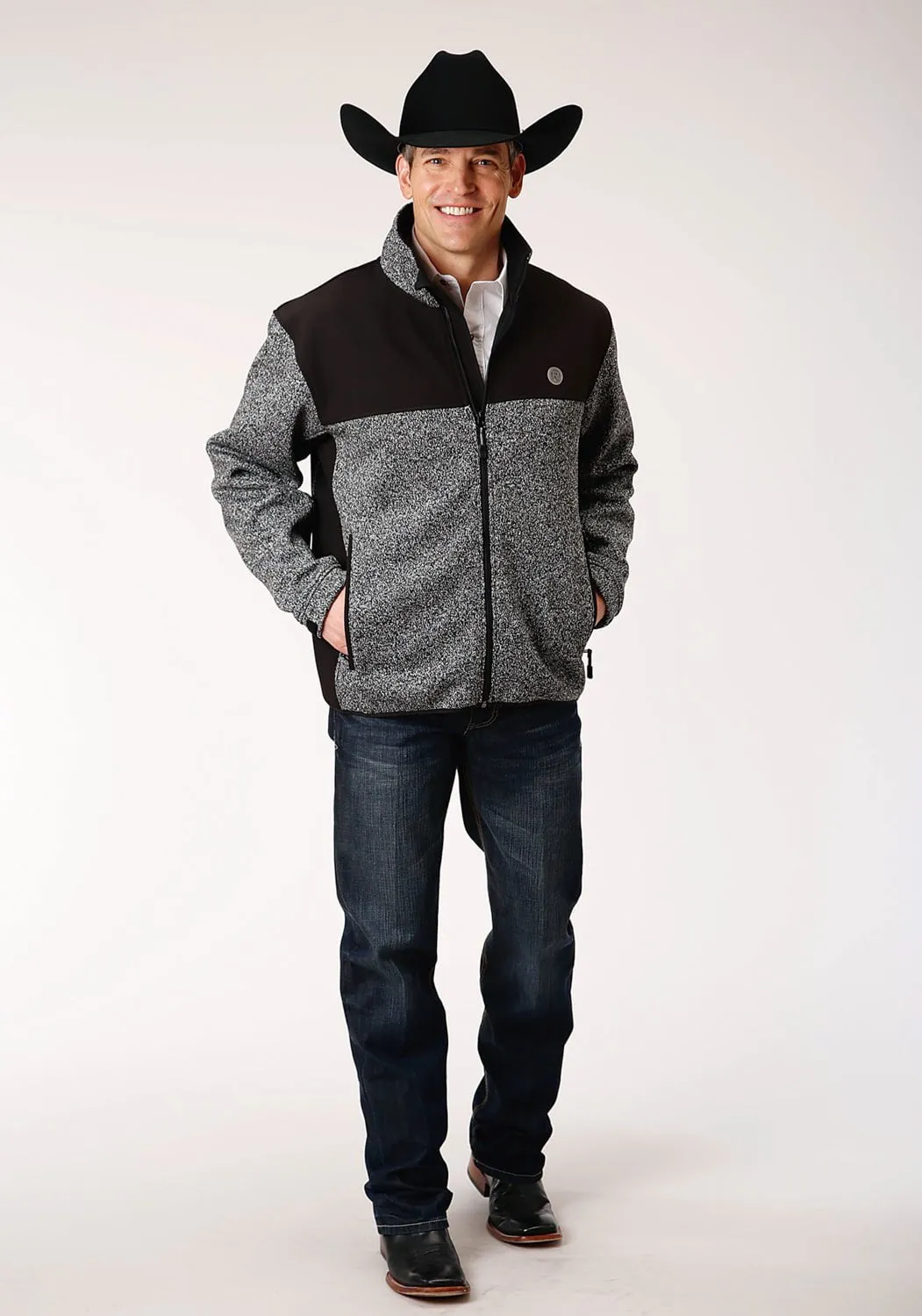 Local Favorite Roper Mens Charcoal/Black Polyester Sweater Softshell Jacket
