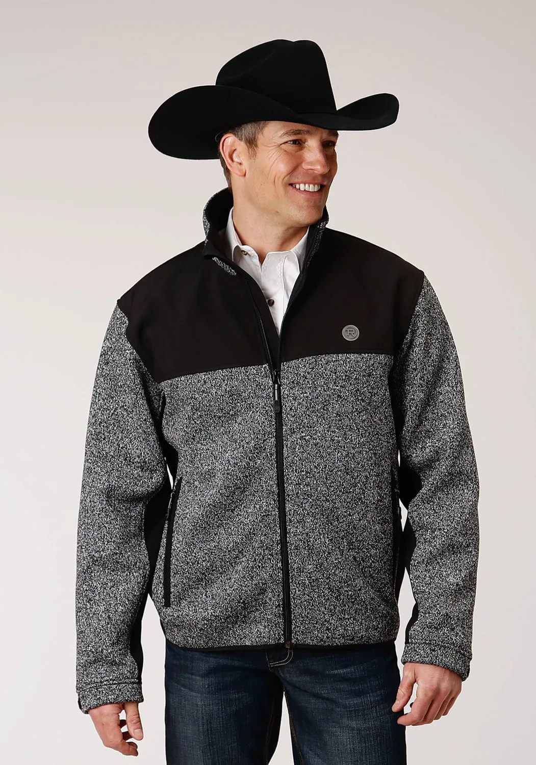 Travel Friendly Roper Mens Charcoal/Black Polyester Sweater Softshell Jacket