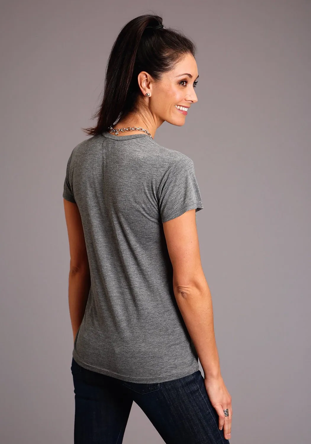 Stetson Womens Grey Poly/Rayon Gold Sun S/S T-Shirt Mix-And-Match Fashionable Layer