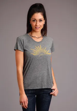 Embroidered Logo Stetson Womens Grey Poly/Rayon Gold Sun S/S T-Shirt Stetson Womens Grey Poly/Rayon Gold Sun S/S T-Shirt V-Neck