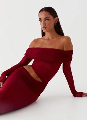 Emery Maxi Dress - Cherry Red Biodegradable Packaging Emery Maxi Dress - Cherry Red Tailored Fit Layer Base