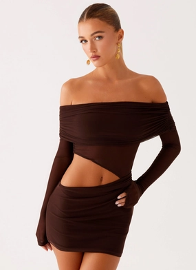 Emery Mini Dress - Chocolate Hot Pick Emery Mini Dress - Chocolate Relaxed Movement