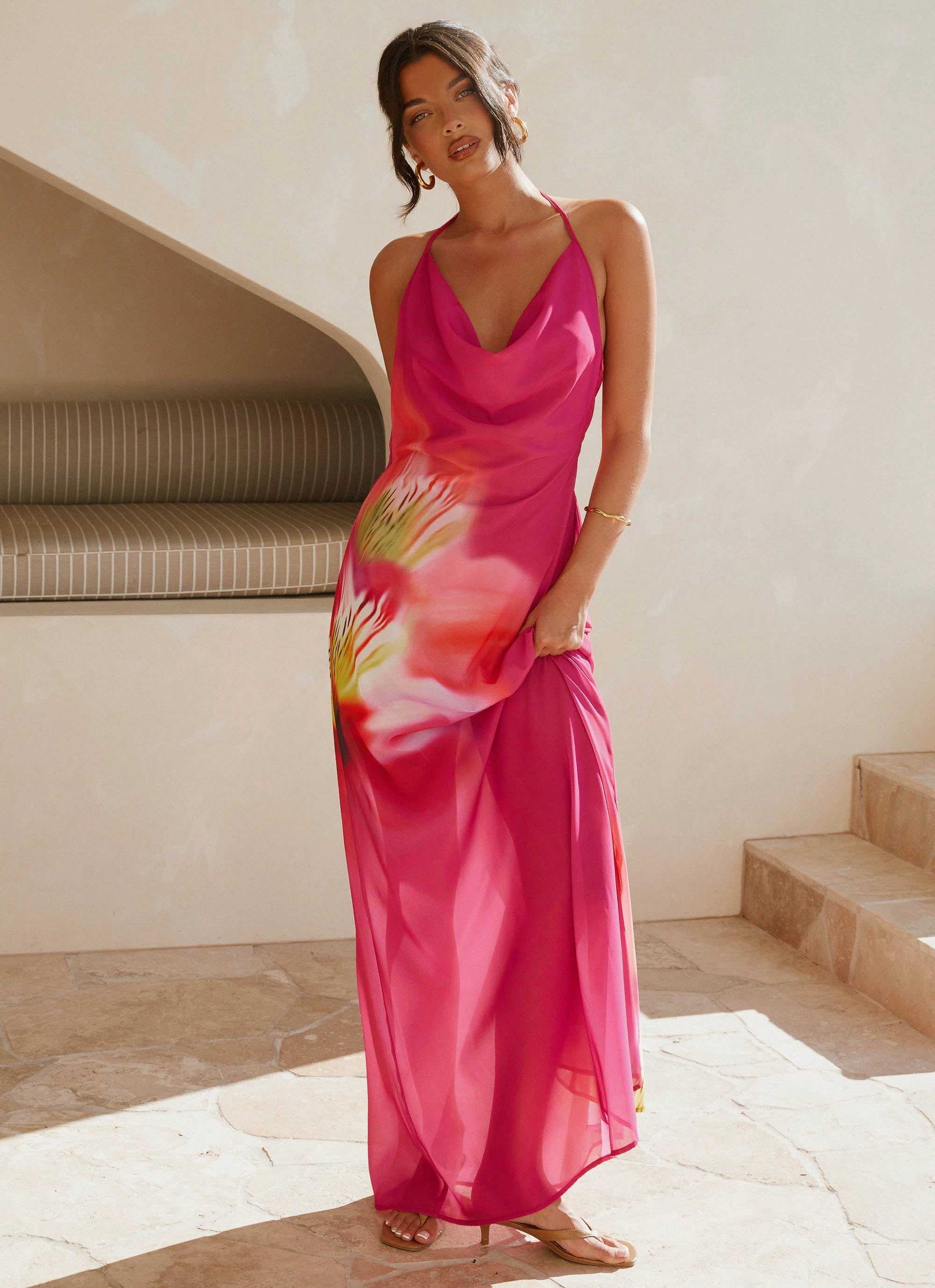 flowy style Fantasy Maxi Dress - Pink Tropical