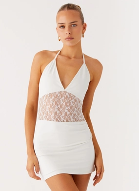 Enchant Lace Mini Dress - Ivory Glossy Finish Enchant Lace Mini Dress - Ivory Fit Waist