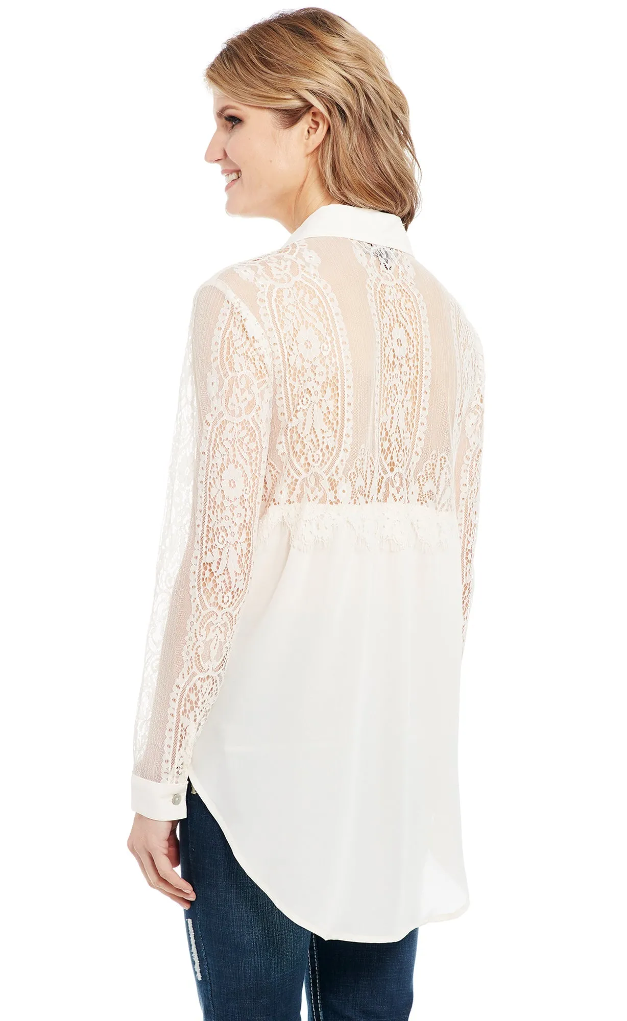 Perfect for All Rugged Construction Cowgirl Up Womens White Polyester Lace Sleeves Blouse L/S