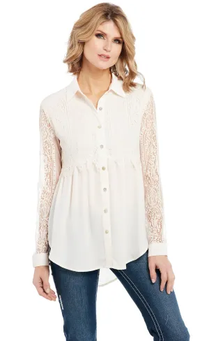 Enduring Style Cowgirl Up Womens White Polyester Lace Sleeves Blouse L/S Cowgirl Up Womens White Polyester Lace Sleeves Blouse L/S Neutral Outfit Piece Modern Attire