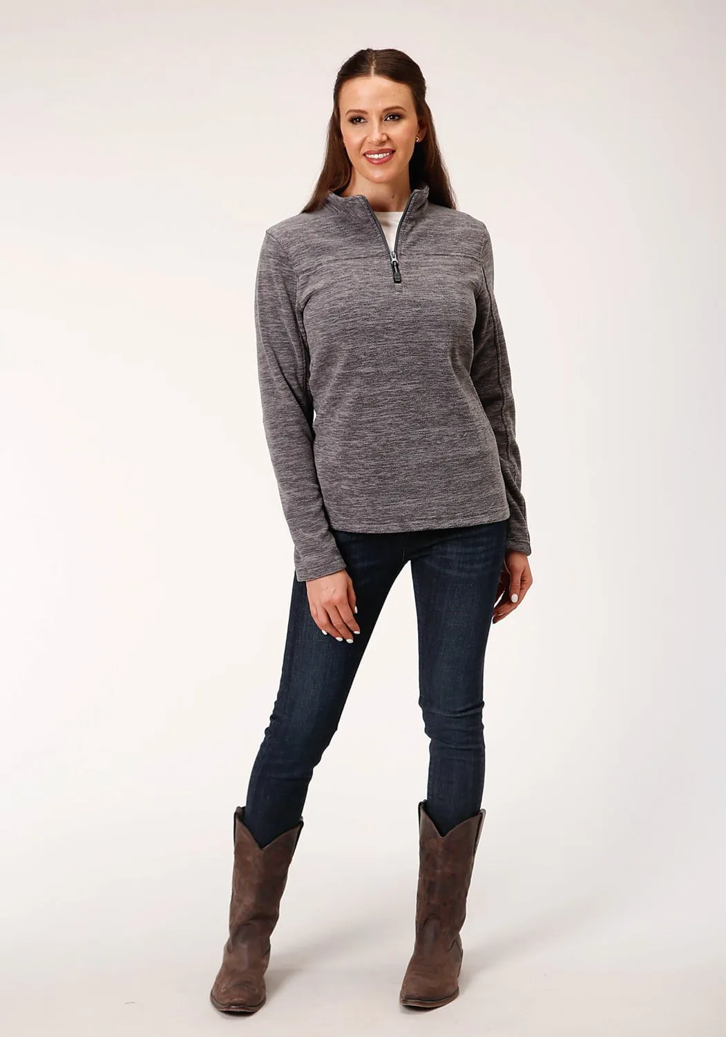 Roper Womens Melange Grey Polyester Micro Fleece Jacket Fall Outfit