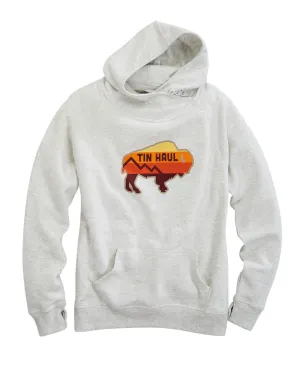 Enhanced Fit Tin Haul Womens Serape Bison White Cotton Blend Hoodie Circular Knit Construction Minimalist Style Festival Outfit Loose Tin Haul Womens Serape Bison White Cotton Blend Hoodie
