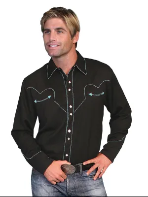 Ergonomic Armhole Design Scully Western Mens Turquoise Polyester L/S Candy Cane Piping Western Shirt Scully Western Mens Turquoise Polyester L/S Candy Cane Piping Western Shirt Tall Option Contemporary Look