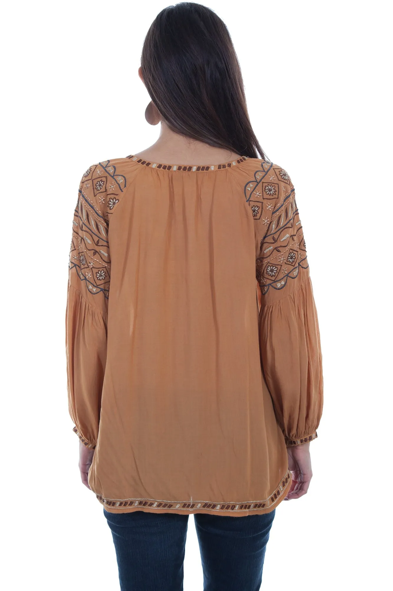 Scully Womens Gold 100% Viscose Poet L/S Blouse Neat And Easy