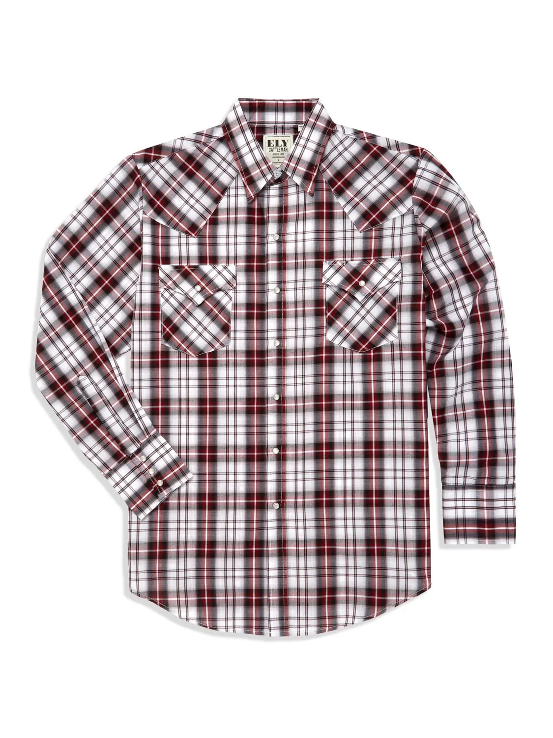 Ely and Walker Mens Plaid Snap Red Poly/Cotton L/S Shirt Moisture Management Tech Seasonal Style