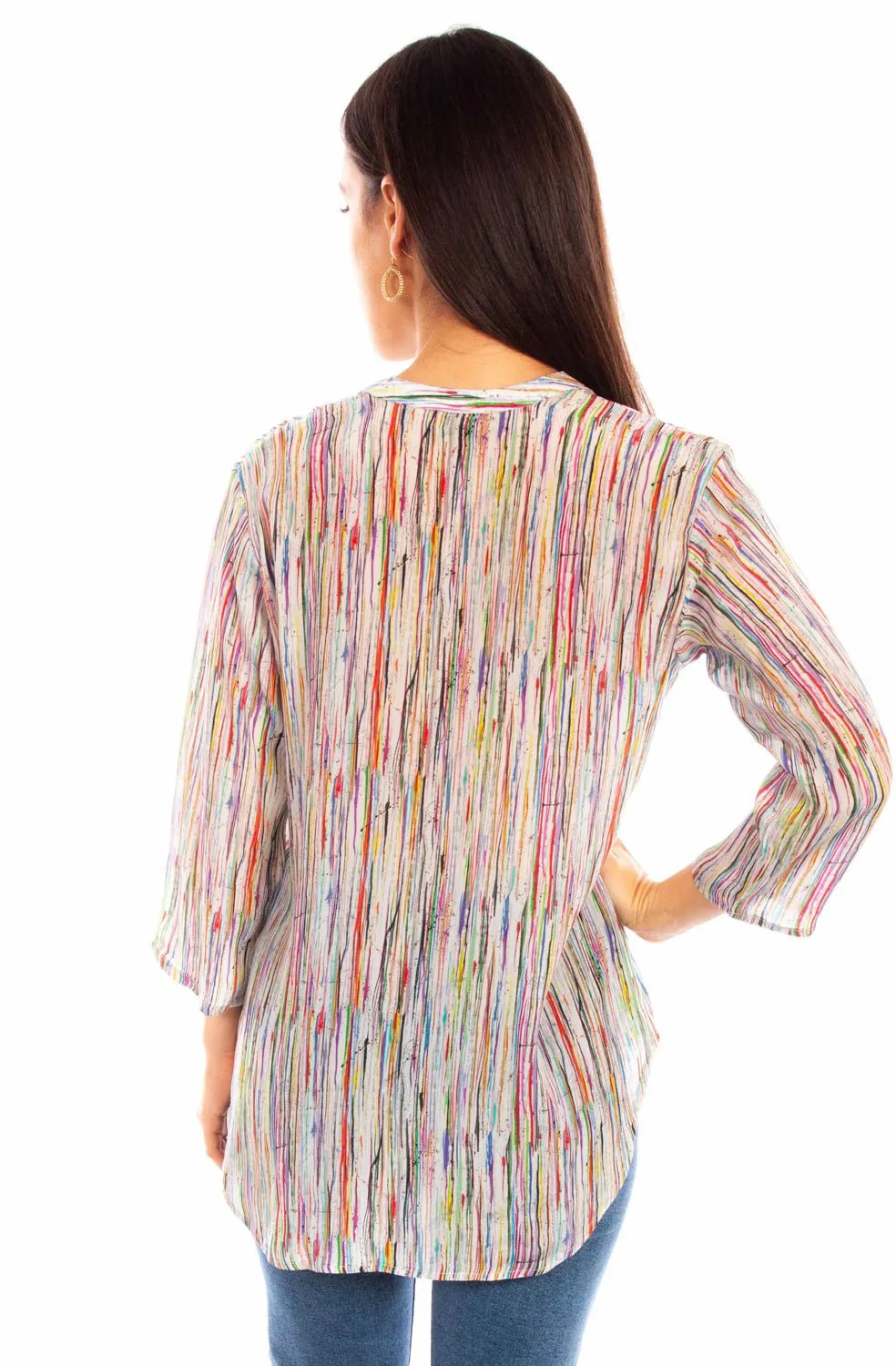 Scully Womens Abstract Striped Multi-Color Viscose 3/4 Sleeve S/S Blouse tall size