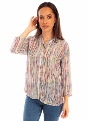 Ergonomic Shoulder Design Scully Womens Abstract Striped Multi-Color Viscose 3/4 Sleeve S/S Blouse Easy Styling Anti Pilling Surface Scully Womens Abstract Striped Multi-Color Viscose 3/4 Sleeve S/S Blouse