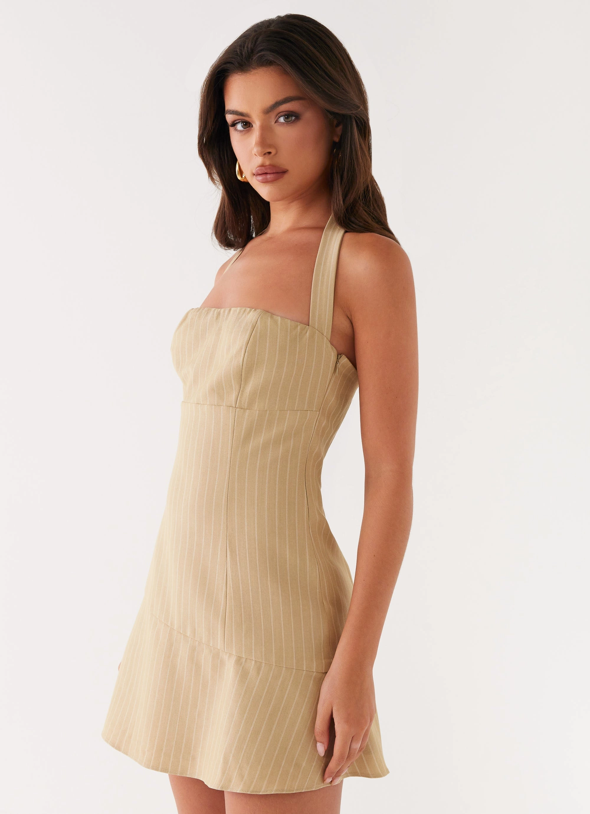 Festival-Ready Erica Mini Dress - Beige Stripe