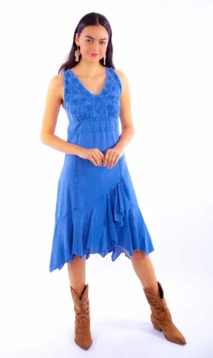 Essential Fit Scully Womens Ruffle Bottom Light Blue 100% Cotton S/L Dress Scully Womens Ruffle Bottom Light Blue 100% Cotton S/L Dress Street Style