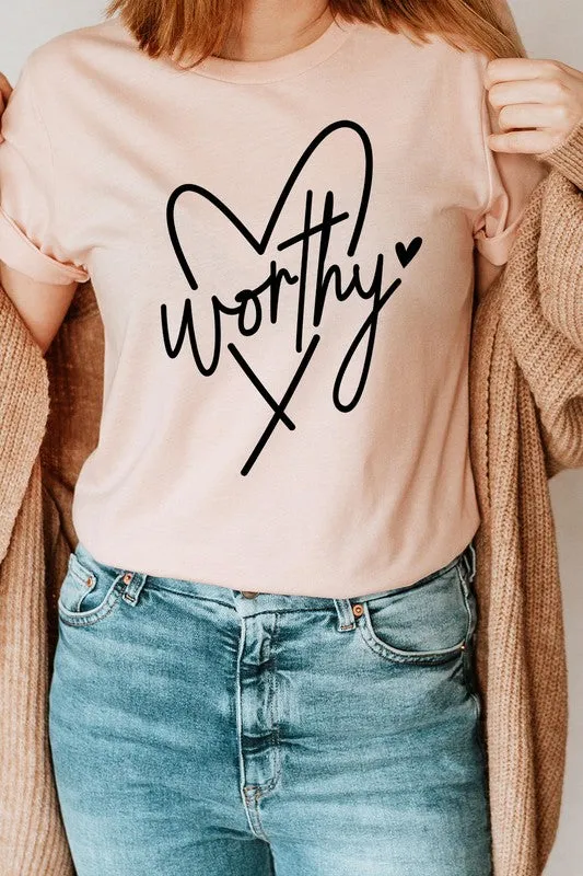 Comfortable Stretch Taped Neckline Worthy Heart Easter Basic Graphic Tee S-XL