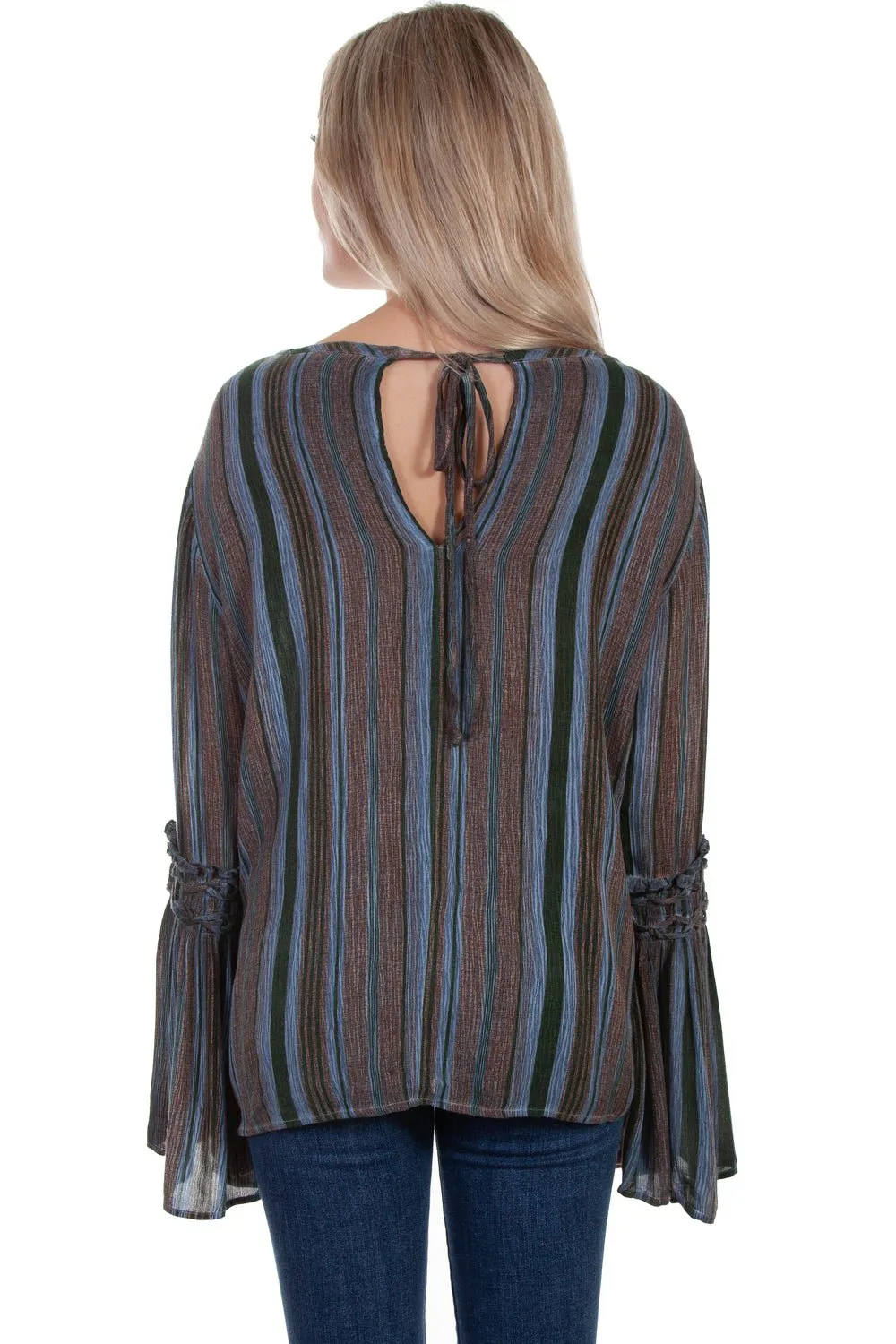 Fit and Comfort Urban Style Scully Womens Dark Blue Rayon Braided L/S Blouse