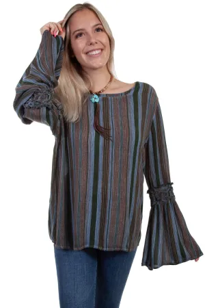 Essential Silhouette Scully Womens Dark Blue Rayon Braided L/S Blouse Scully Womens Dark Blue Rayon Braided L/S Blouse Always Needed Day To Day