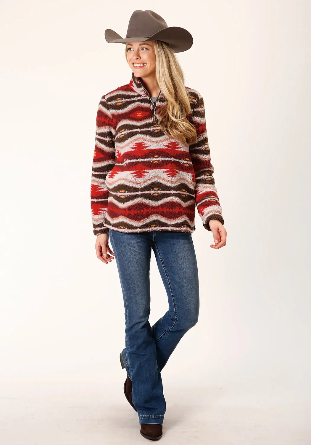 Odor Control Tech Roper Womens Blanket Aztec Polar Multi-Color Fleece Fleece Jacket