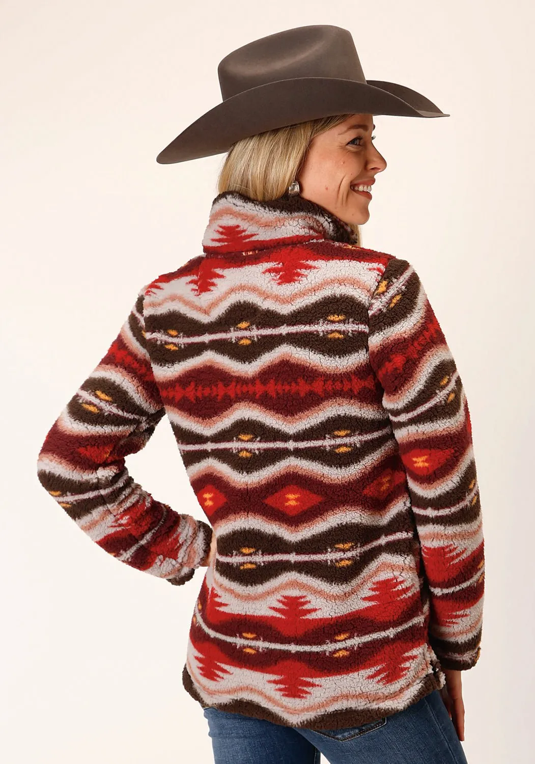 Office Wear Modern Clean Piece Roper Womens Blanket Aztec Polar Multi-Color Fleece Fleece Jacket