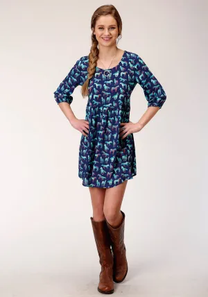 Essential Trend Roper Womens Blue Rayon/Nylon Wild Horse S/S Dress Roper Womens Blue Rayon/Nylon Wild Horse S/S Dress Festival Outfit Comfy Artist Vibe Office Wear Casual