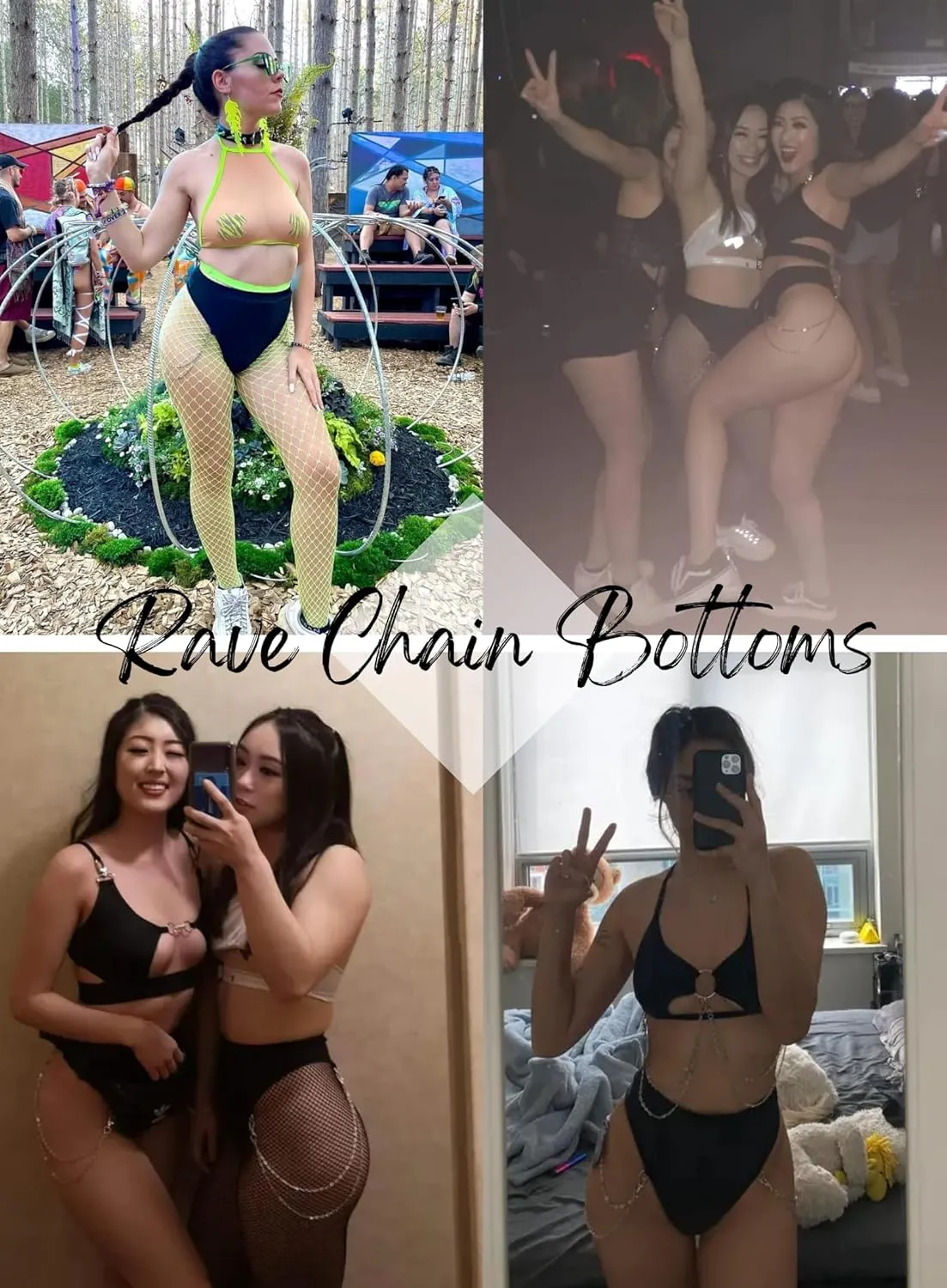 EVELUST Rave Bottoms With Chain For Women - EDC Sexy Thong Bootylicious Shorts Festival High Waisted Pants Party Nightclub