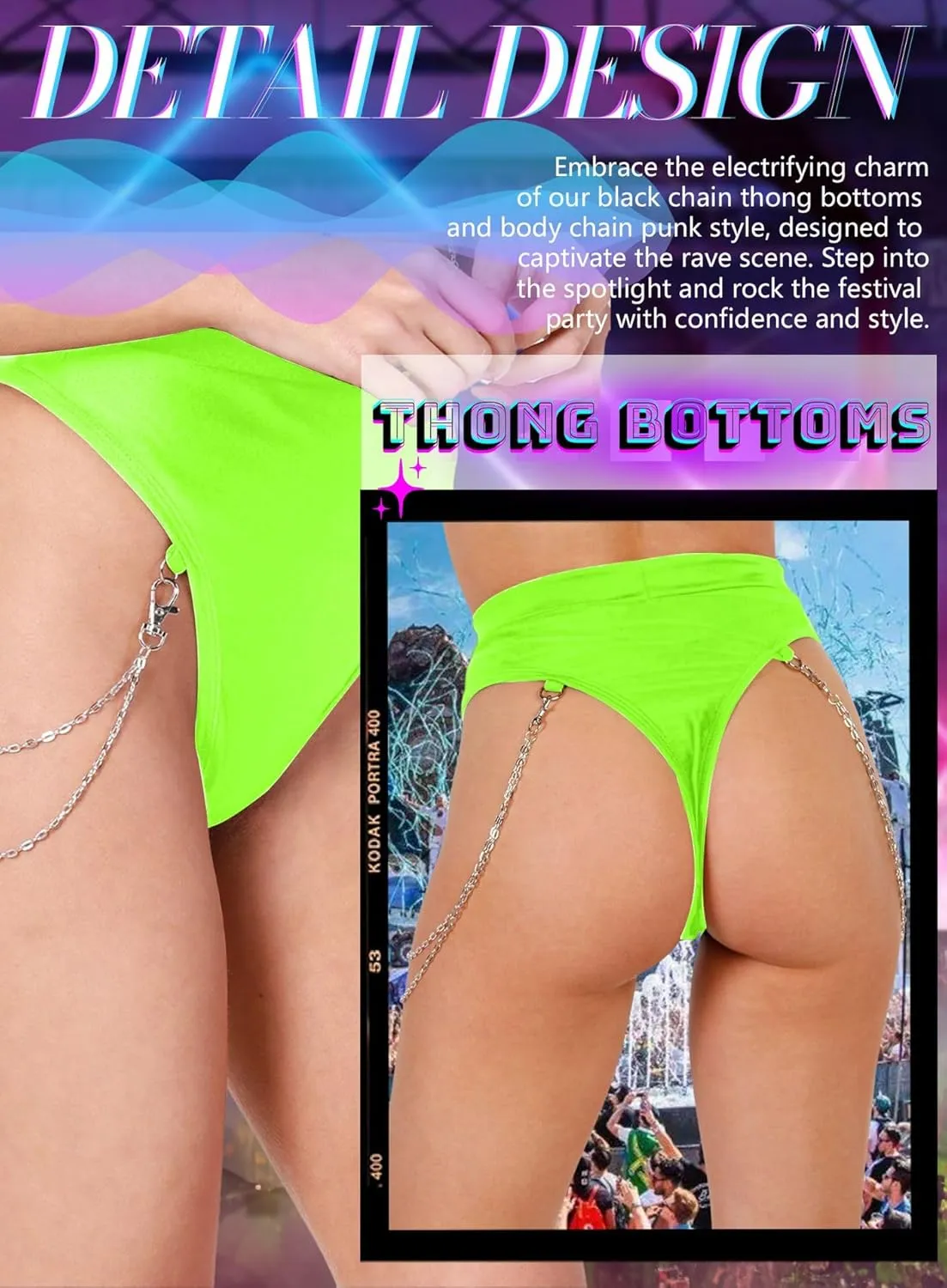 EVELUST Rave Bottoms With Chain For Women - EDC Sexy Thong Bootylicious Shorts Festival High Waisted Pants Party Nightclub