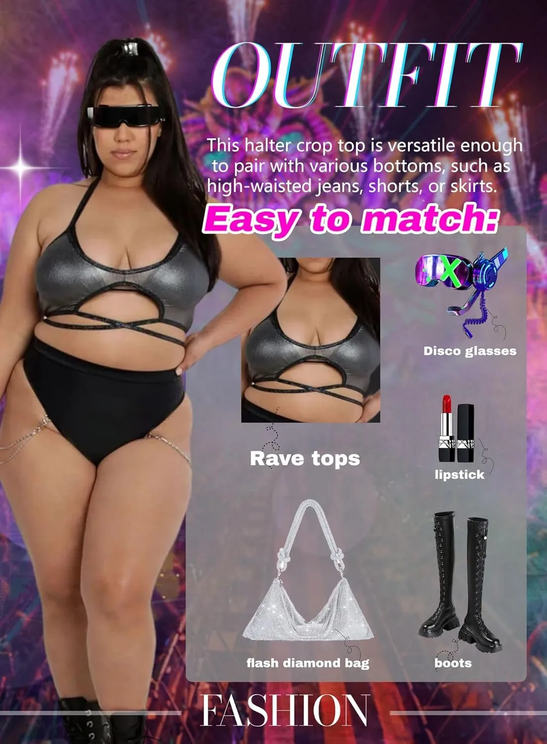 EVELUST Rave Bottoms With Chain For Women - EDC Sexy Thong Bootylicious Shorts Festival High Waisted Pants Party Nightclub