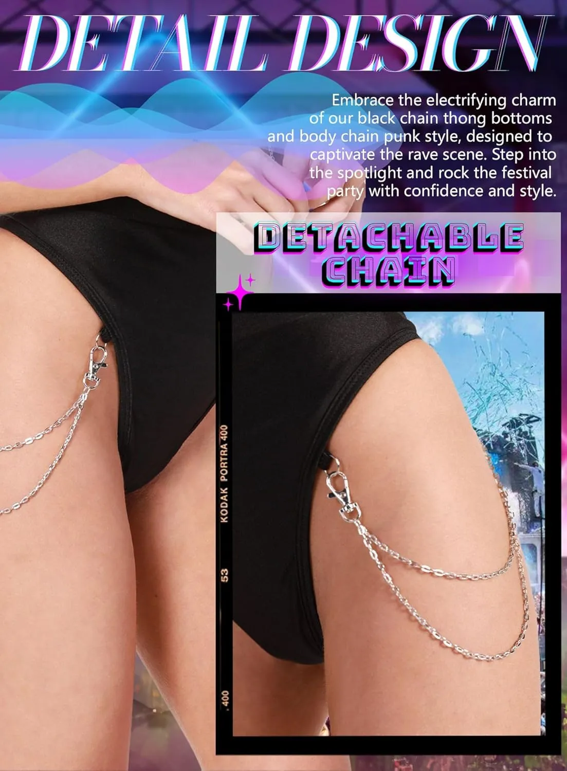 EVELUST Rave Bottoms With Chain For Women - EDC Sexy Thong Bootylicious Shorts Festival High Waisted Pants Party Nightclub
