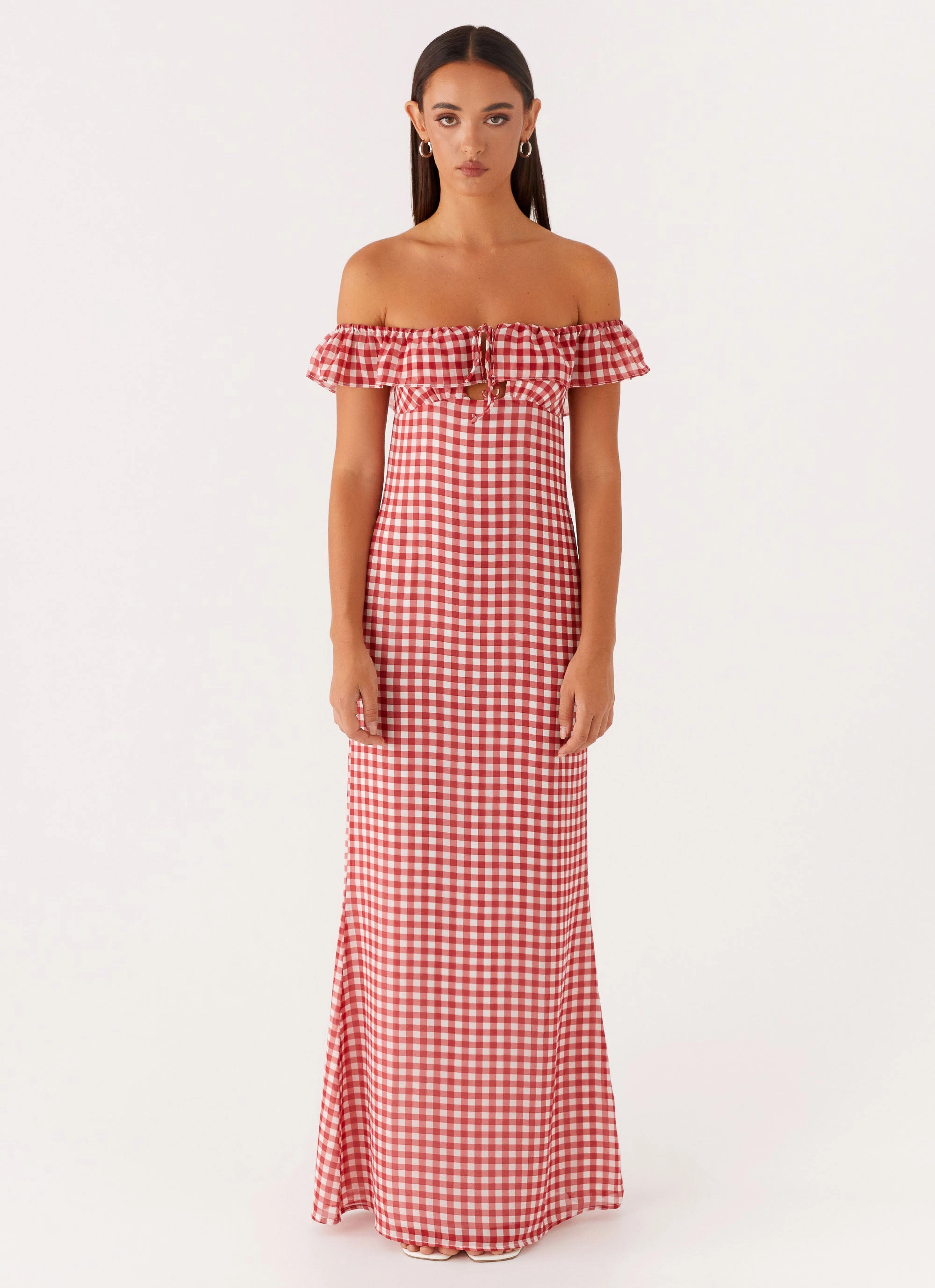 Scarlet Cherry Maxi Dress - Red Gingham Polished Wear bold appearance