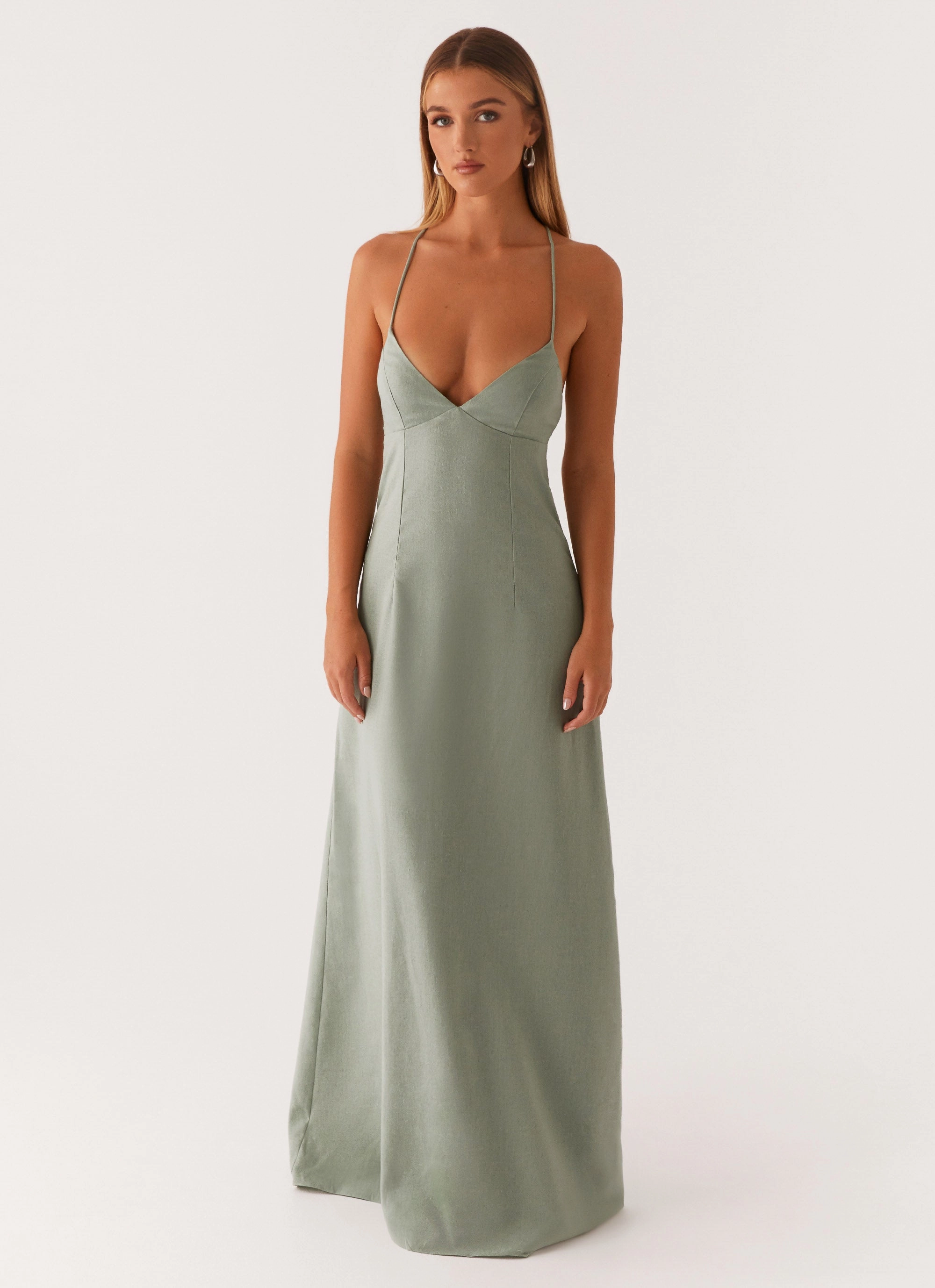 Middle Ground Linen Maxi Dress - Sage Casual event dress Relaxed day dress