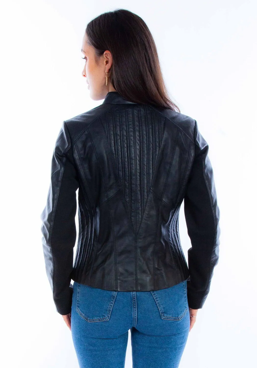 Scully Womens Ribbed Motorcycle Black Lamb Leather Leather Jacket All Season Fit Effortless Look