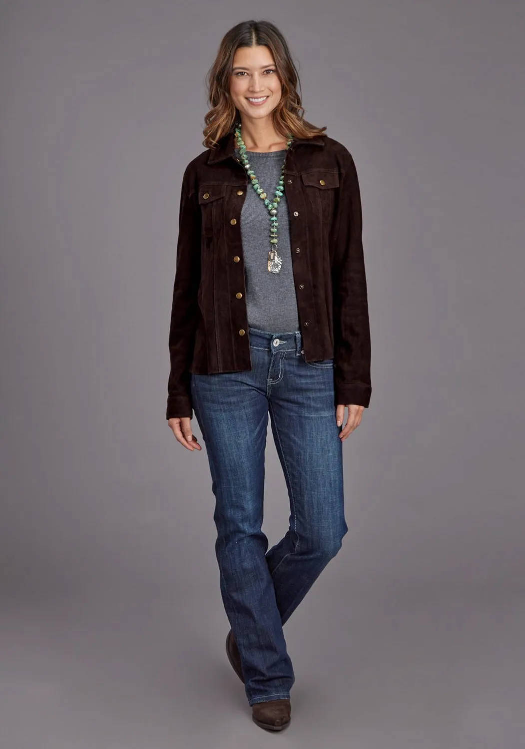 Stetson Womens Suede Shirt Brown Lamb Leather Leather Jacket Subtle Look Active Friendly