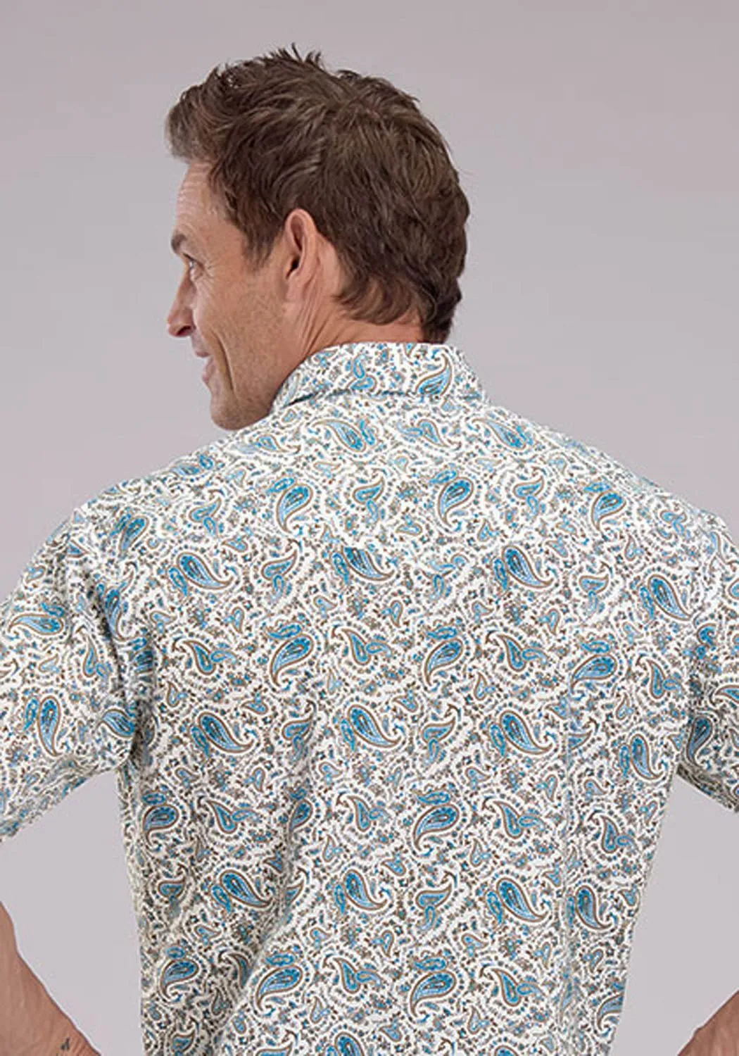 Athletic Look Odor Control Fabric Roper Mens 2463 Vintage Paisley Blue 100% Cotton S/S Shirt
