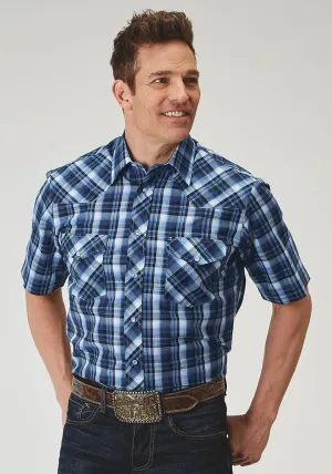Everyday Essential Roper Mens Tall Midnight Plaid Blue Cotton Blend S/S Shirt Button front Roper Mens Tall Midnight Plaid Blue Cotton Blend S/S Shirt
