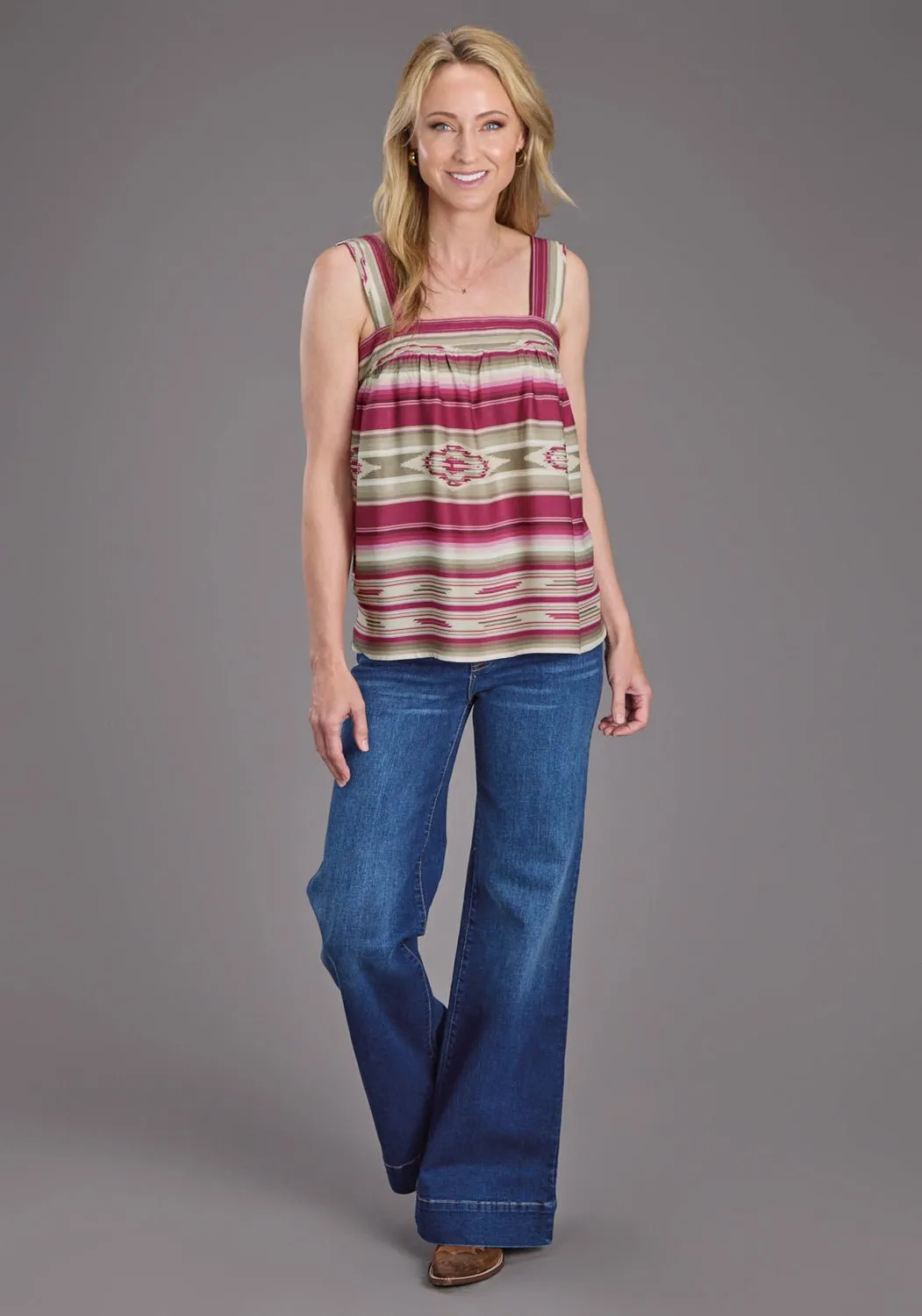 Stetson Womens 2439 Vintage Tapestry Red/Tan 100% Rayon S/L Tank Top Multipurpose Utility