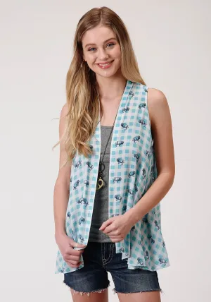 Everyday Feel Roper Womens Buffalo Check Turquoise 100% Rayon Cardigan Sweater Roper Womens Buffalo Check Turquoise 100% Rayon Cardigan Sweater Evening Stroll Weekend Getaway Multi Pocket Design