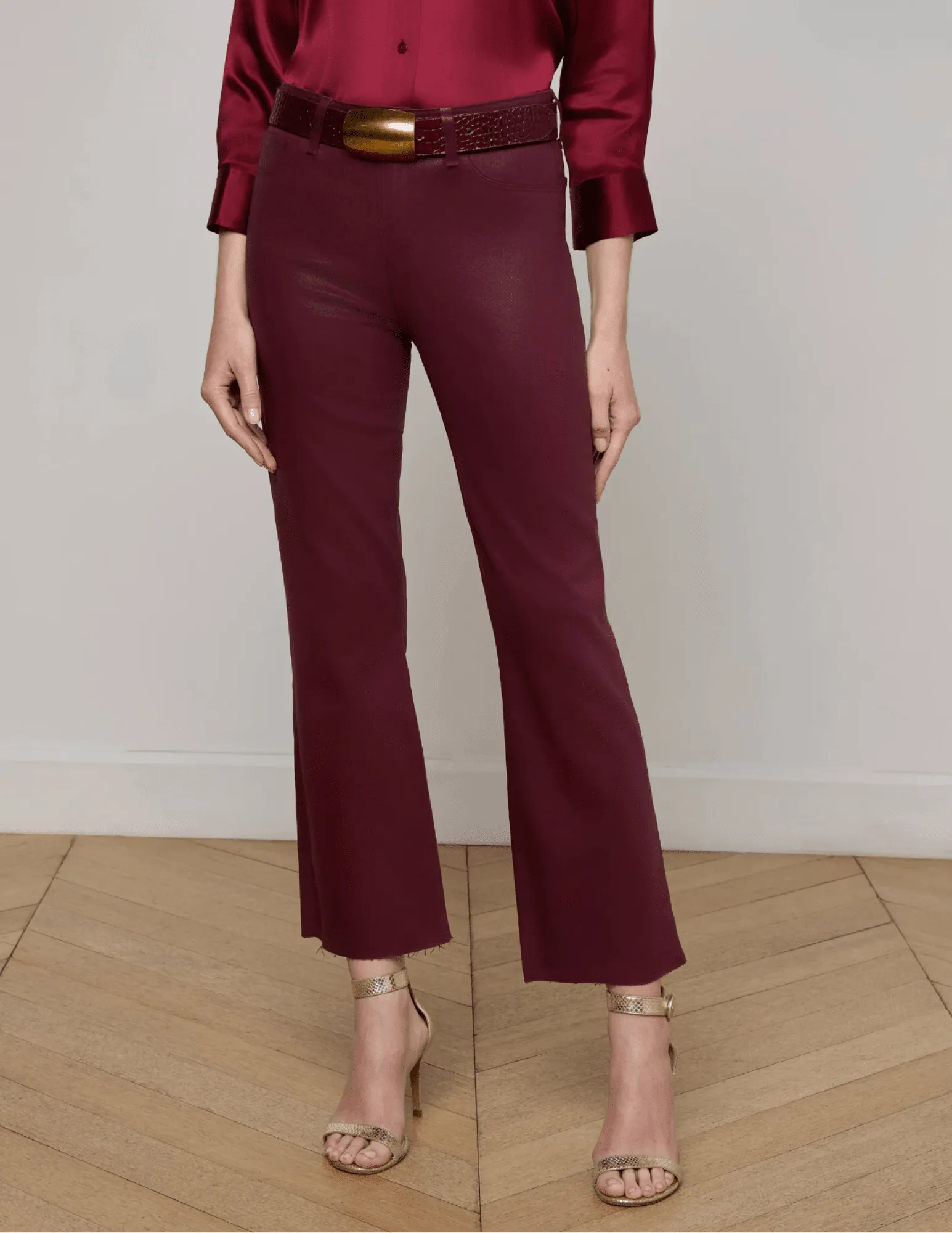 L'AGENCE Kendra High Rise Cropped Coated Jeans In Dark Port Spring Mood Slim Smart Style