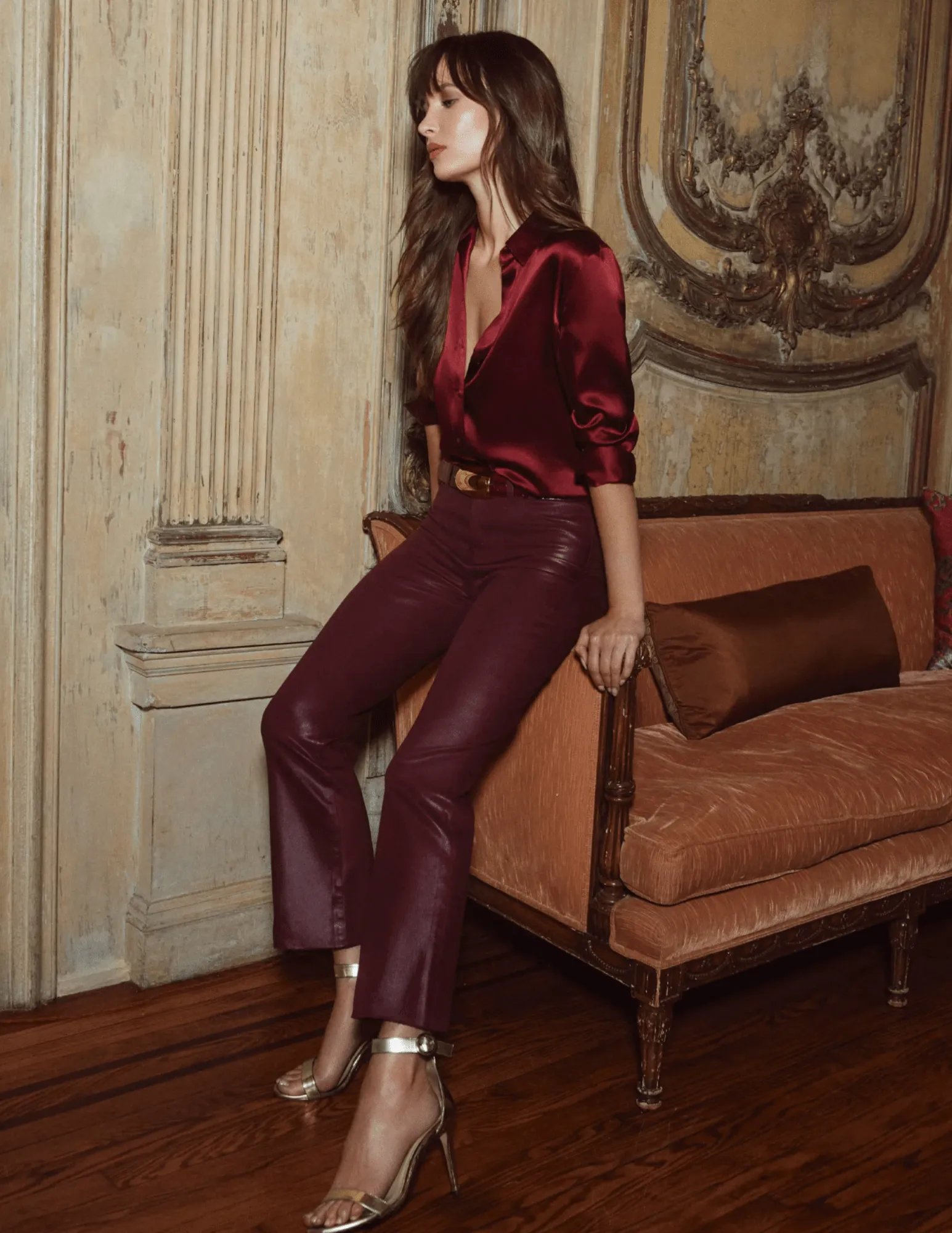 L'AGENCE Kendra High Rise Cropped Coated Jeans In Dark Port Go-To Basic Function Fit