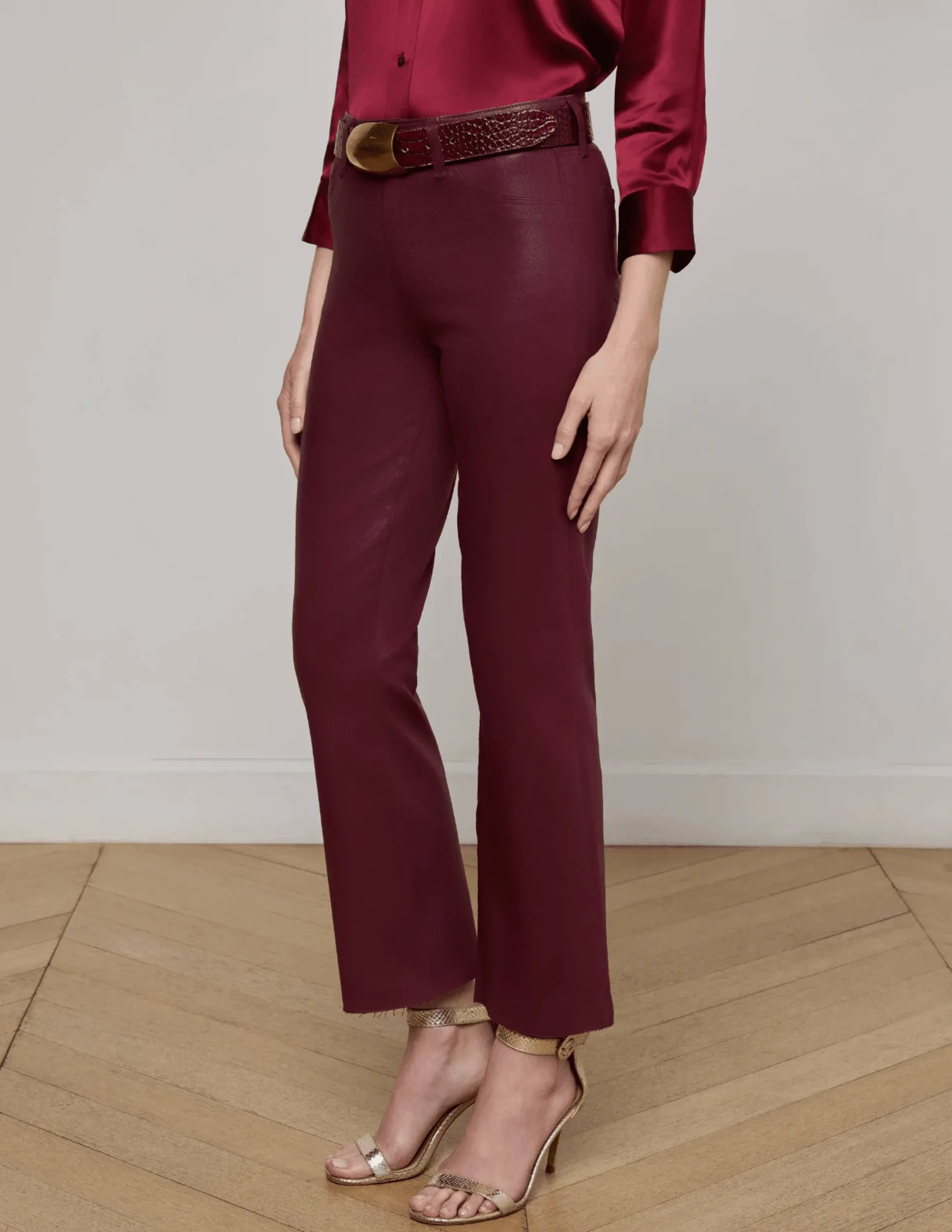 L'AGENCE Kendra High Rise Cropped Coated Jeans In Dark Port All Use Wear Laidback Style