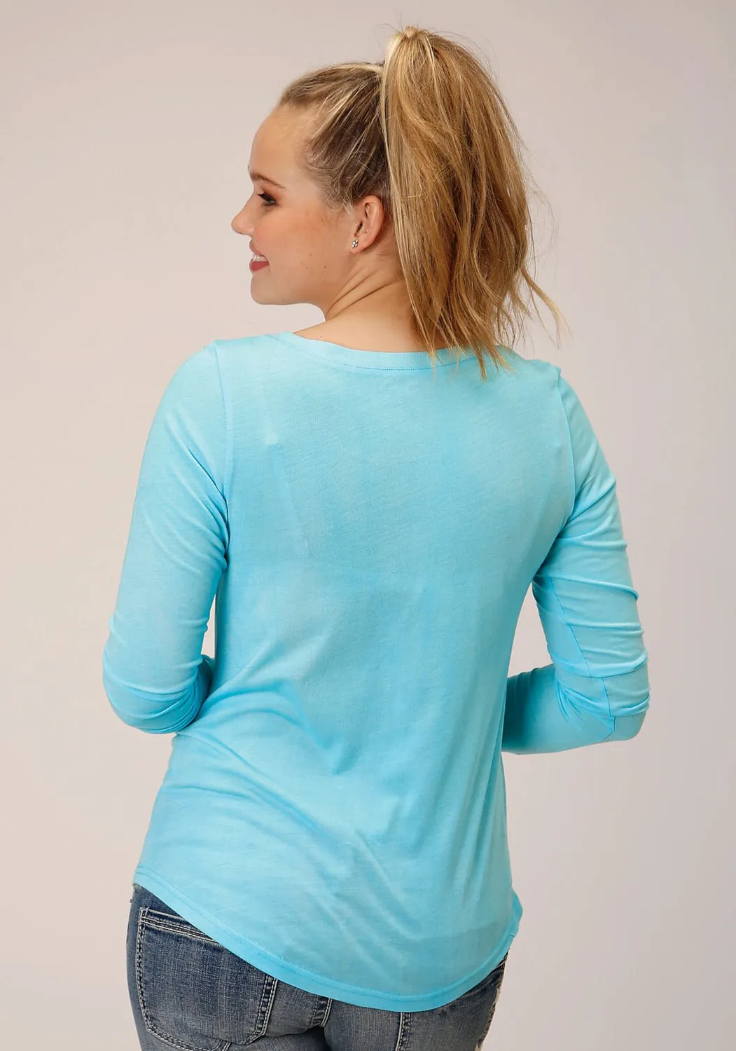 Four Way Stretch Fabric Roper Womens Howdy Blue Poly/Rayon L/S T-Shirt
