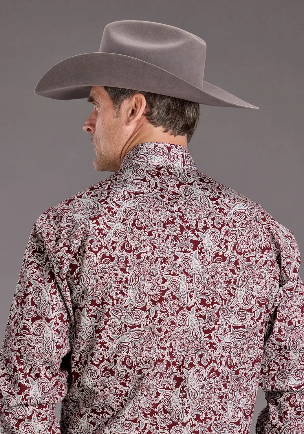 Stetson Mens 2393 Paisley Wine 100% Cotton L/S Shirt Street Wear Travel Friendly