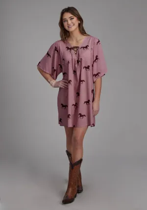 Everyday Trend Roper Womens Wild Horses Pink 100% Rayon S/S Dress Roper Womens Wild Horses Pink 100% Rayon S/S Dress Shopping Day Street Fashion Textured Durable Athlete Fit Travel Outfit