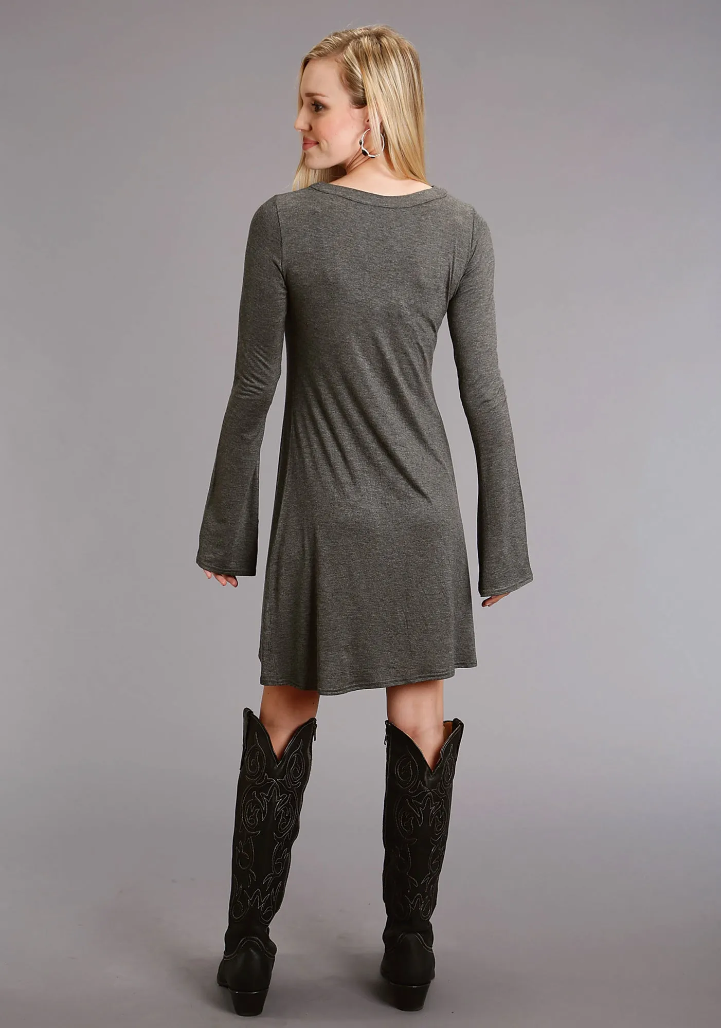 Outfit Mix Stetson Womens Choker Keyhole Grey Rayon/Spandex L/S Dress