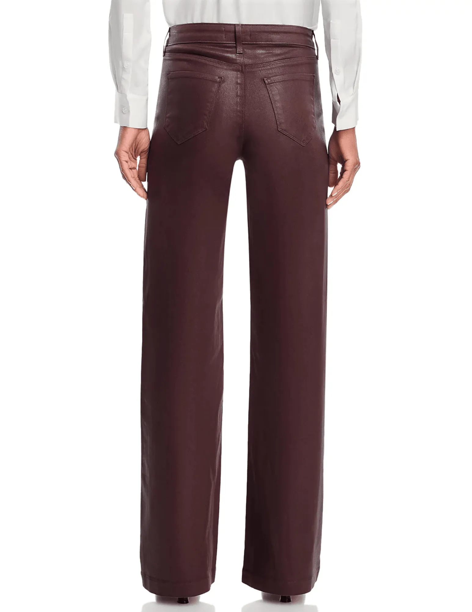 L'AGENCE Scottie Coated High Rise Wide Leg Jeans in Chocolate Coated Fashion Forward Party Look Sunny Vibes Couple Look