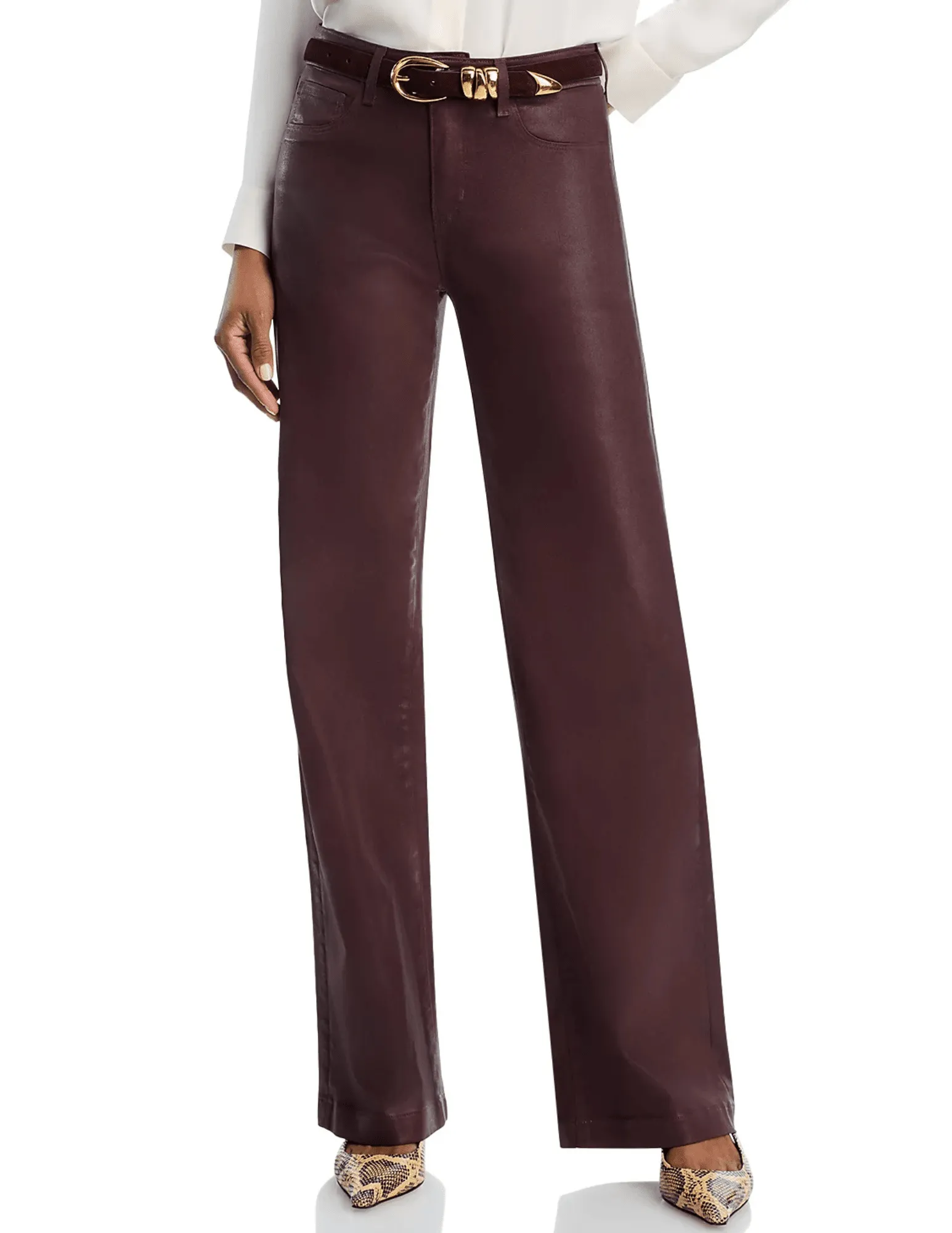 Flexible Knee Panels Office Wear Weekend Warrior Trend Setter L'AGENCE Scottie Coated High Rise Wide Leg Jeans in Chocolate Coated