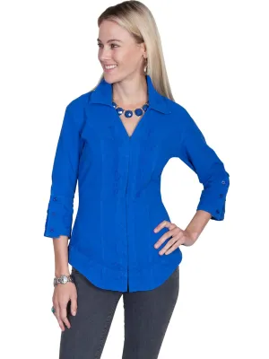 Everyday Wear Scully Cantina Womens Dazzling Blue 100% Cotton 3/4S Peek A Boo Blouse Scully Cantina Womens Dazzling Blue 100% Cotton 3/4S Peek A Boo Blouse Unisex Design
