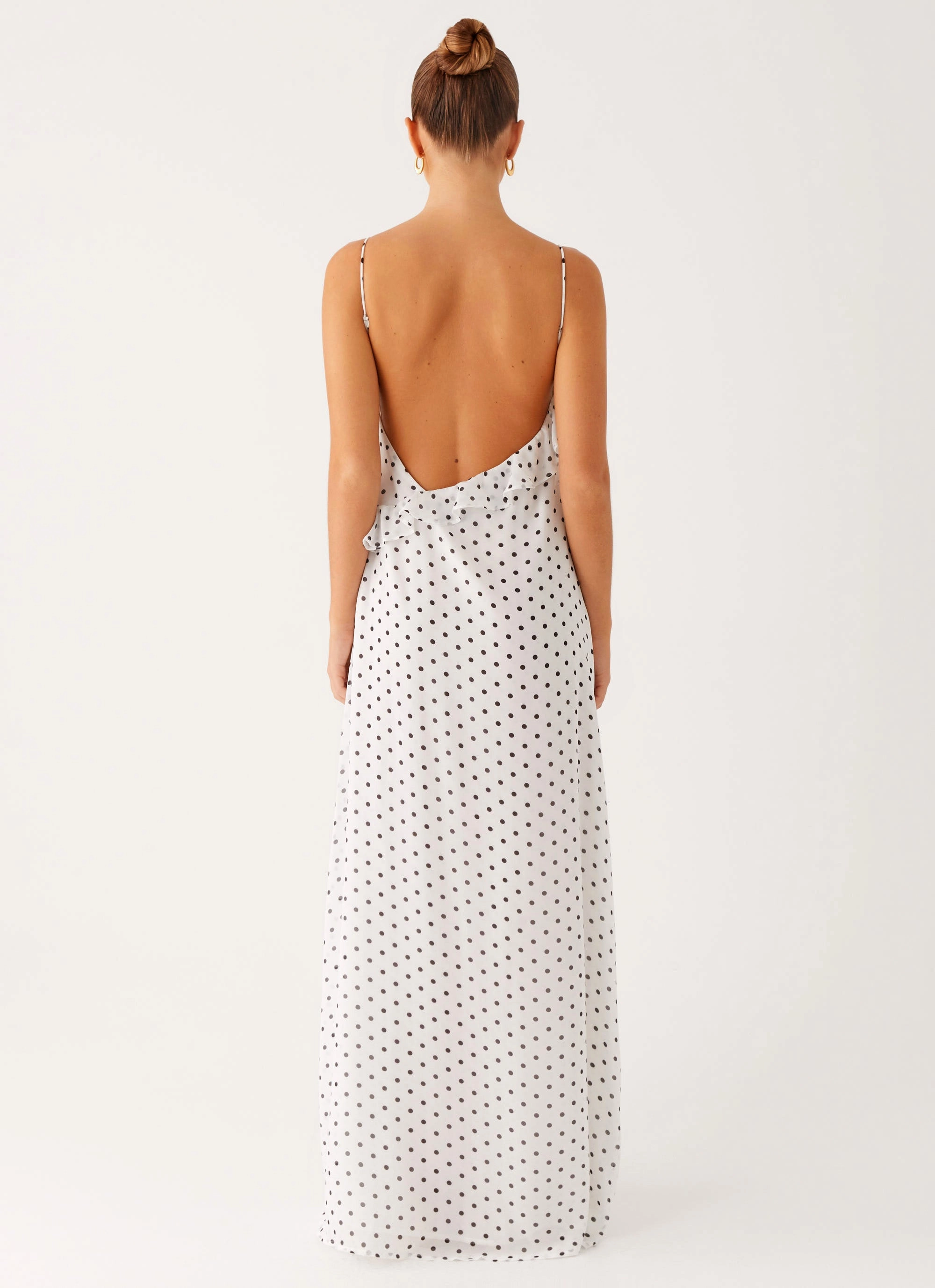 Harri Maxi Dress - White Polka Dot Fall Fashion
