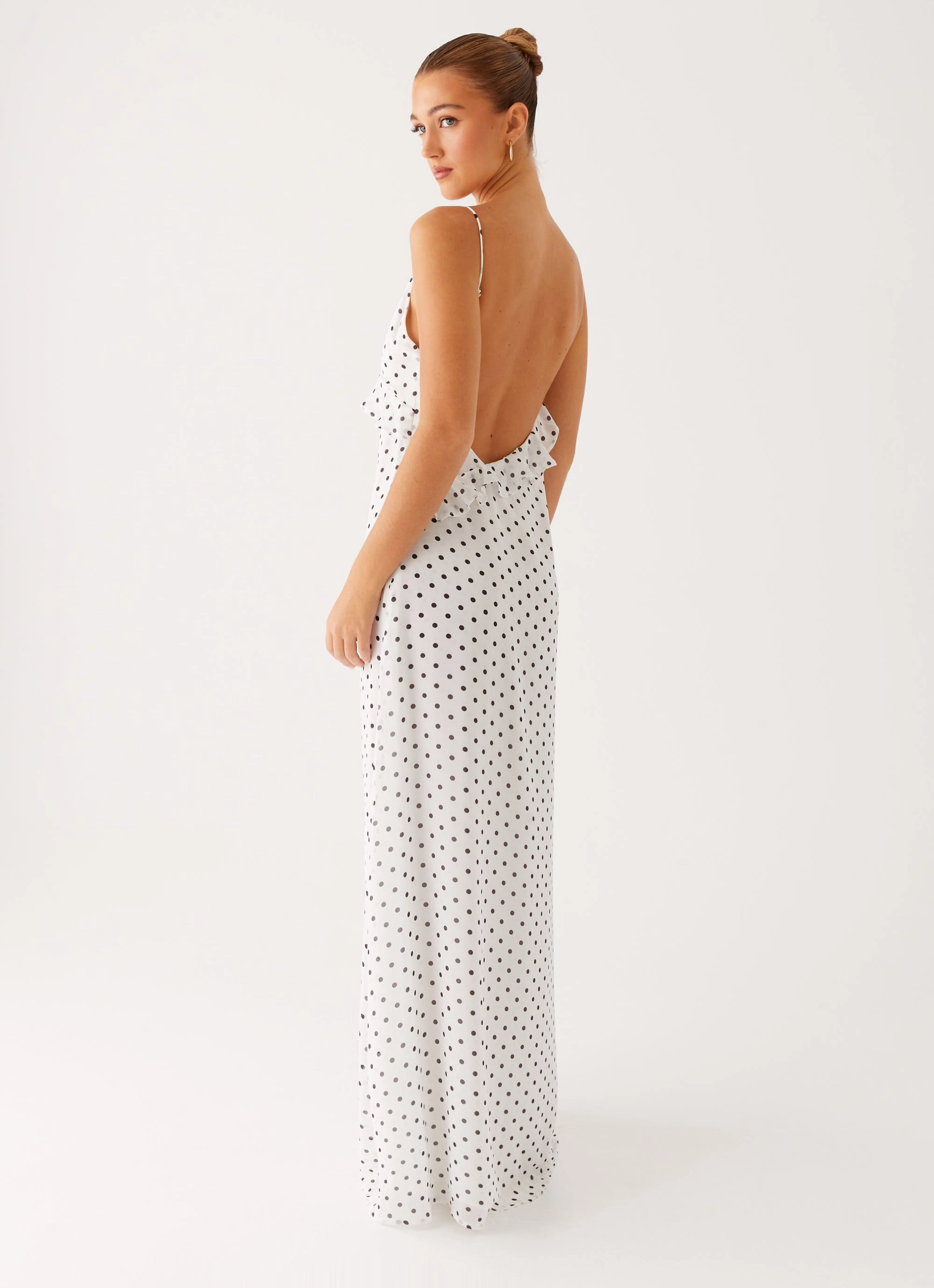 Harri Maxi Dress - White Polka Dot Snap-Closure